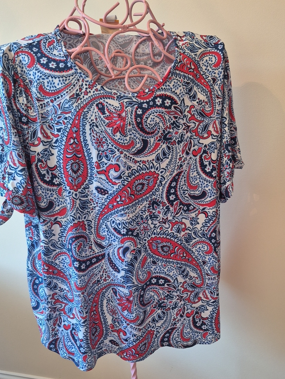 Ruby Rd. Men's Short Sleeve Paisley Shirt - Red, Navy & White